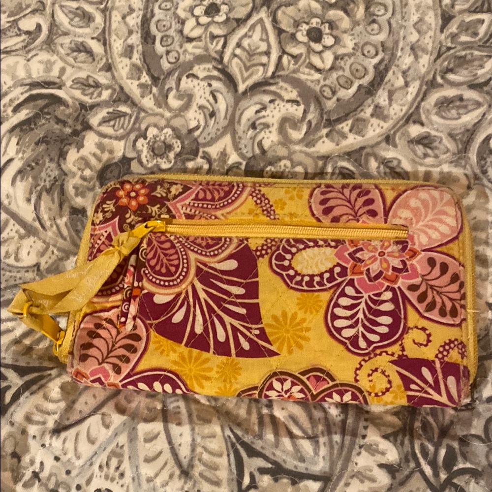 Vera Bradley Yellow and Pink Bali Gold Floral Clutch